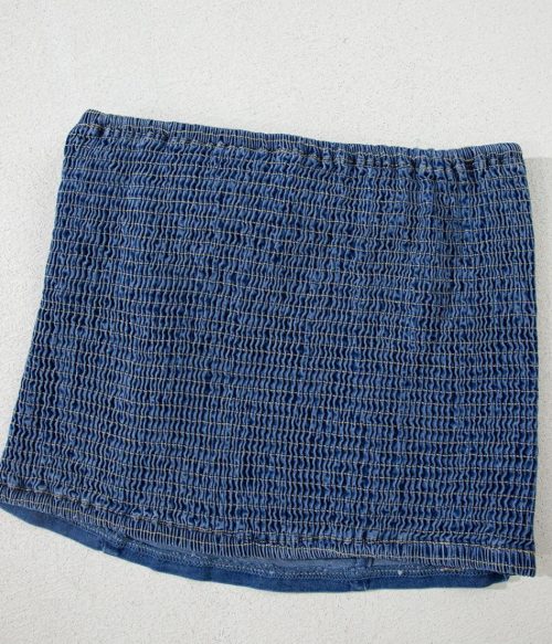 Sail Blue Vintage Bow Front Smocked Back Denim Tube Top | Women Sleeveless Tops